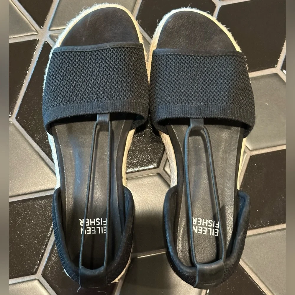 Eileen Fisher Black Mews Espadrille Sandals, New Without Box, Size 6 1/2